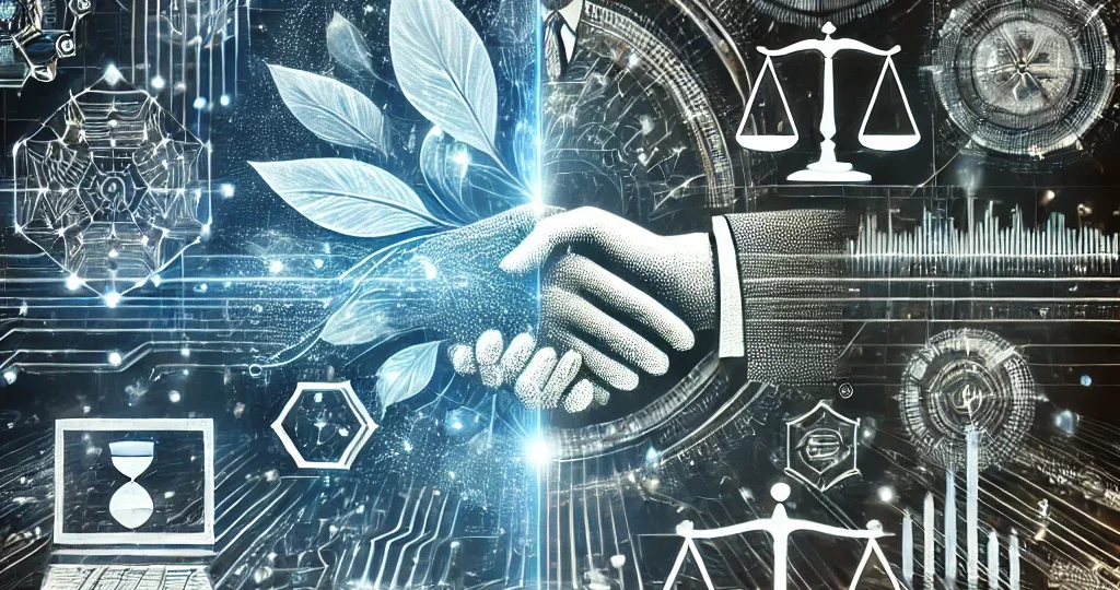 DALL·E 2024-11-10 18.49.13 - A captivating and futuristic image for an article on AI, automation, and technology transforming procurement. Show abstract visuals with AI elements,