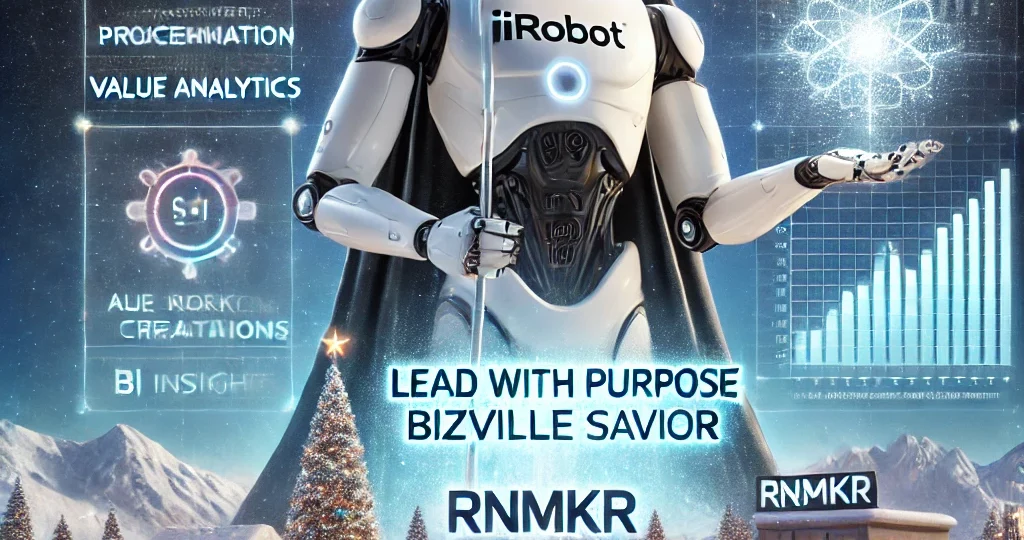 DALL·E 2024-12-06 16.33.57 - A futuristic, high-tech Christmas-themed illustration of Claus as an iRobot-inspired Santa Claus, designed with a sleek white body featurin