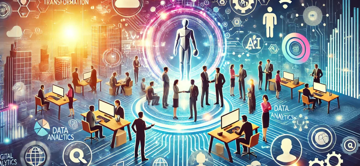DALL·E 2025-01-27 10.59.16 - An engaging and professional illustration representing the human side of digital transformation in procurement. The image features a futuristic office
