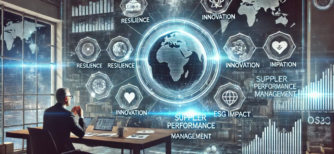 DALL·E 2025-01-29 12.43.01 - A dynamic and futuristic visual representation of supplier performance management. The image features a sleek digital dashboard with key supplier metr